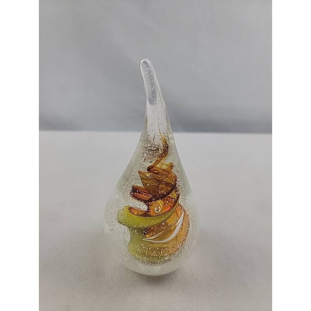 Vintage Glass Art Paperweight Teardrop Signed L.H.
